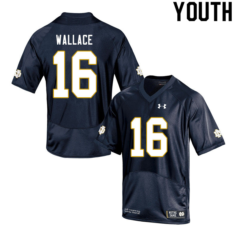 Youth #16 KJ Wallace Notre Dame Fighting Irish College Football Jerseys Sale-Navy - Click Image to Close